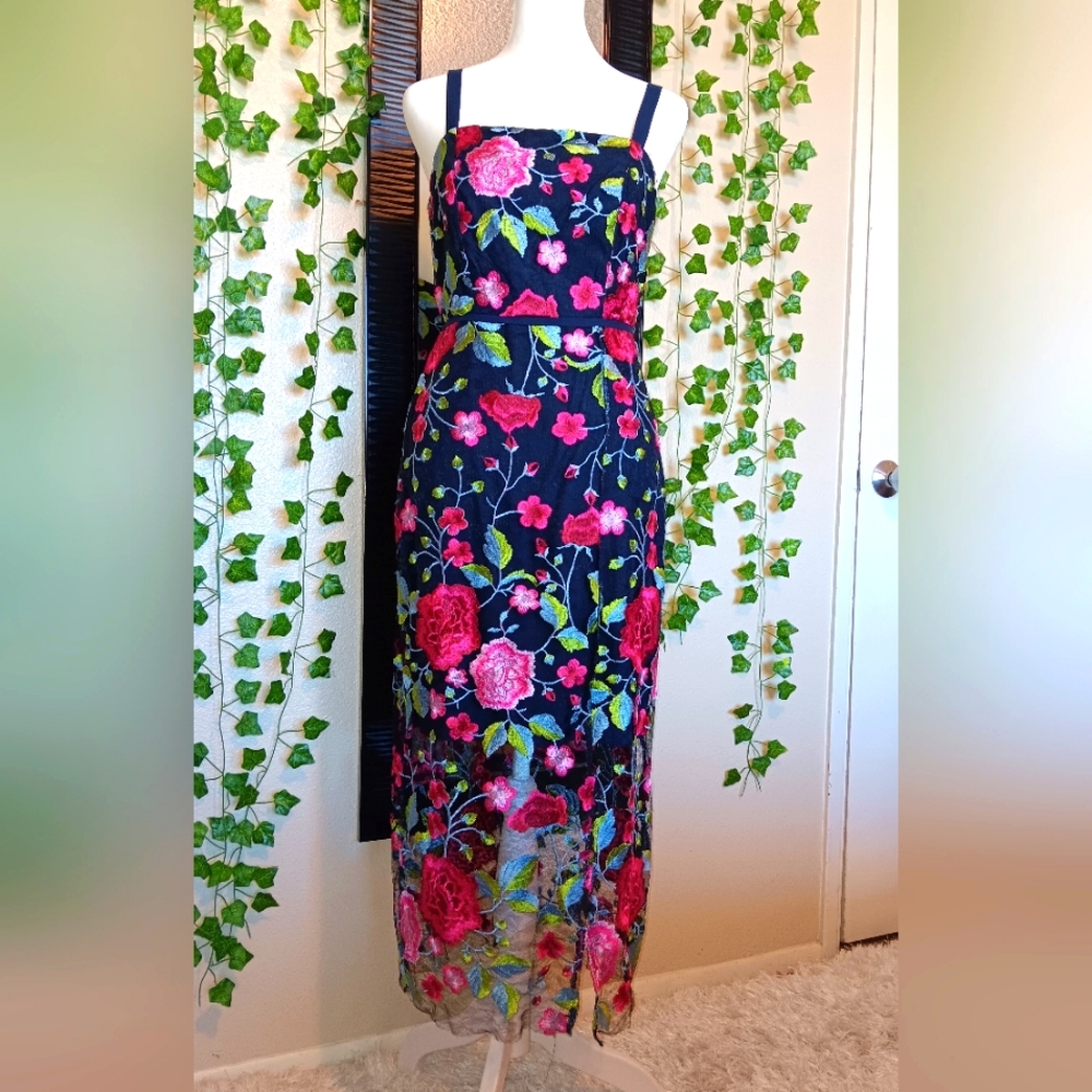 Sam Edelman Peony Floral Embroidered Midi Dress Size 4